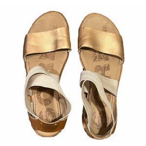 Sorel Ella Metallic Bronze Leather Slip On Flat Ankle-Strap Open Toe Sandals 9